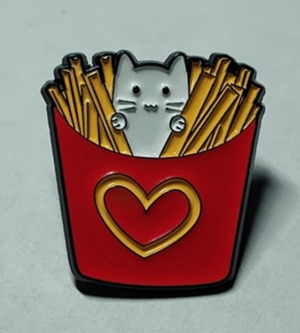 Cute Cat & Fries Pin Kitty Lapel Hat Brooch